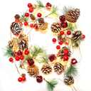 Christmas 10 Ft 30 LED Garland with Lights, Pine Cone Decorations for Home Interior, Fireplace, Stair