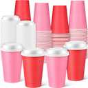 Tioncy 60 Pcs 12oz Mother's Day Coffee Paper Cups with Lids Hot Cocoa Cups Valentines Red Pink Paper Beverage Tumbler Hot Chocolate Cocoa Container for Wedding Anniversary Party Supplies