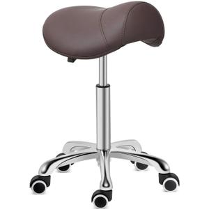 Kaleurrier Saddle Stool Rolling Swivel Height Adjustable with Wheels,Heavy Duty Saddle Chair,Ergonomic Stool Chair for Hair Salon Lab Clinic Dental Massage Home Office Kitchen (Coffee, Without Back)