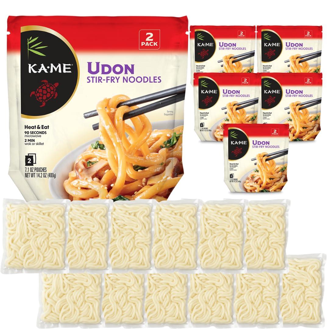 KA-ME Udon Noodles - Fresh Cooked Stir Fry Noodles 14.2 oz (Pack Of 6), No Preservatives/MSG, Instant & Microwaveable, Perfect for Traditional Hot & Cold Dishes, Quick Soup or Stir-Fry & More (EXP 11/04/26)