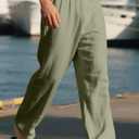 Mens Linen Pants Yoga Beach Loose Fit Casual Summer Elastic Waist Drawstring Baggy Trousers with Pockets (XXL)