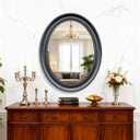 Bathroom Mirror 22x27 Inch - Black Frame Oval Vanity Mirror with Hand-Strung Gold Beads, Modern Wall Decor for Living Room & Bedroom
