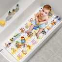 AmazerBath Baby Bath Mat Non Slip, Cartoon Kids Bath Mat for Tub 40 x 16 Inches Full Size Shower Stall Mats - Alphabets & Animals