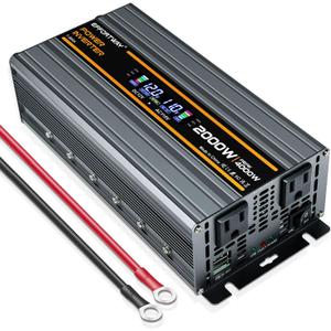 2000W Power Inverter 4000W (Peak). 12V DC to 110V/120V AC Converter with LCD Display, 2 AC outlets, 2 USB, 2000w Inverter for Camping RV Travel Outdoor Truck Off-Grid Solar inverters