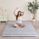 Zelladorra Japanese Floor Mattress, Quilted Futon Mattress with Anti-Slip Bottom, Foldable Floor Bed with Storage Bag and Straps, (Light Grey, Twin)