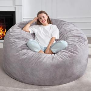 Hobestluk 5ft Bean Bag Chairs for Adults Large Beanbag Chair with Plush Faux Fur Cover Big Bean Bag Chair for Living Room Bedroom Dorm Office - Grey (50 x 50 x 24)