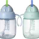 Tommee Tippee Starter Weighted Straw Baby & Toddler 10oz Sippy Cup for 6 Months+, with Silicone Weighted Straw and EasyHold Handles, BPA Free, Blue & Green, Pack of 2