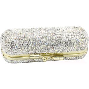 Bling Rhinestone Crystal Lipstick Case Holder Organizer bag Cosmetic Storage for Women's Lipstick Jewelry Kit (Silver)