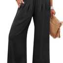 ANRABESS Womens Pants Wide Leg High Waisted Palazzo Pants Summer Flowy Beach Lounge Casual Trousers with Pockets (Black)