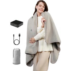 Heated Blanket with Battery Pack,Upgrade Battery Operated Wearable Portable USB Heated Blanket, Rechargable Outdoor Electric Blanket,Cordless Heated Throw (Grey)
