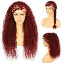 Red Headband Wig Loose Curly Headband Wigs for Black Women Glueless None Lace Front Wigs 130% Density 26 inches Synthetic Wigs