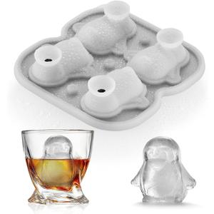 ACOOKEE Penguins Ice Cube Tray Fun Shapes, Odd Novelty Cute Penguin Gifts, 2.2" Large Silicone Whiskey Ice Mold for Cocktails,Bourbon,Brandy, w/Funne