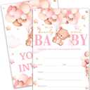 Cute Bear with Balloons Baby Shower Invitations, “We Can Bearly Wait” girl Baby Shower Invitation Set, Teddy Theme 4x6 Inch Gender Reveal Party Supplies(072)