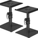 Suptek Free-Standing Speaker Stand Desktop Set, 9.6 x 8.8 inch Trays, Height Adjustment and Tilt, Universal Audio Holders for Computer and Bookshelf Speakers, Elevated Sound, 2 Pack, Black, SDM001T