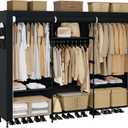 Portable Closet, 81.1 Inch Extra Large Capacity Wardrobe Closet with Cover, Clothes Storage Organizer with Shelves and 3 Hanging Rods, Easy to Assembly, Black PCT133B01