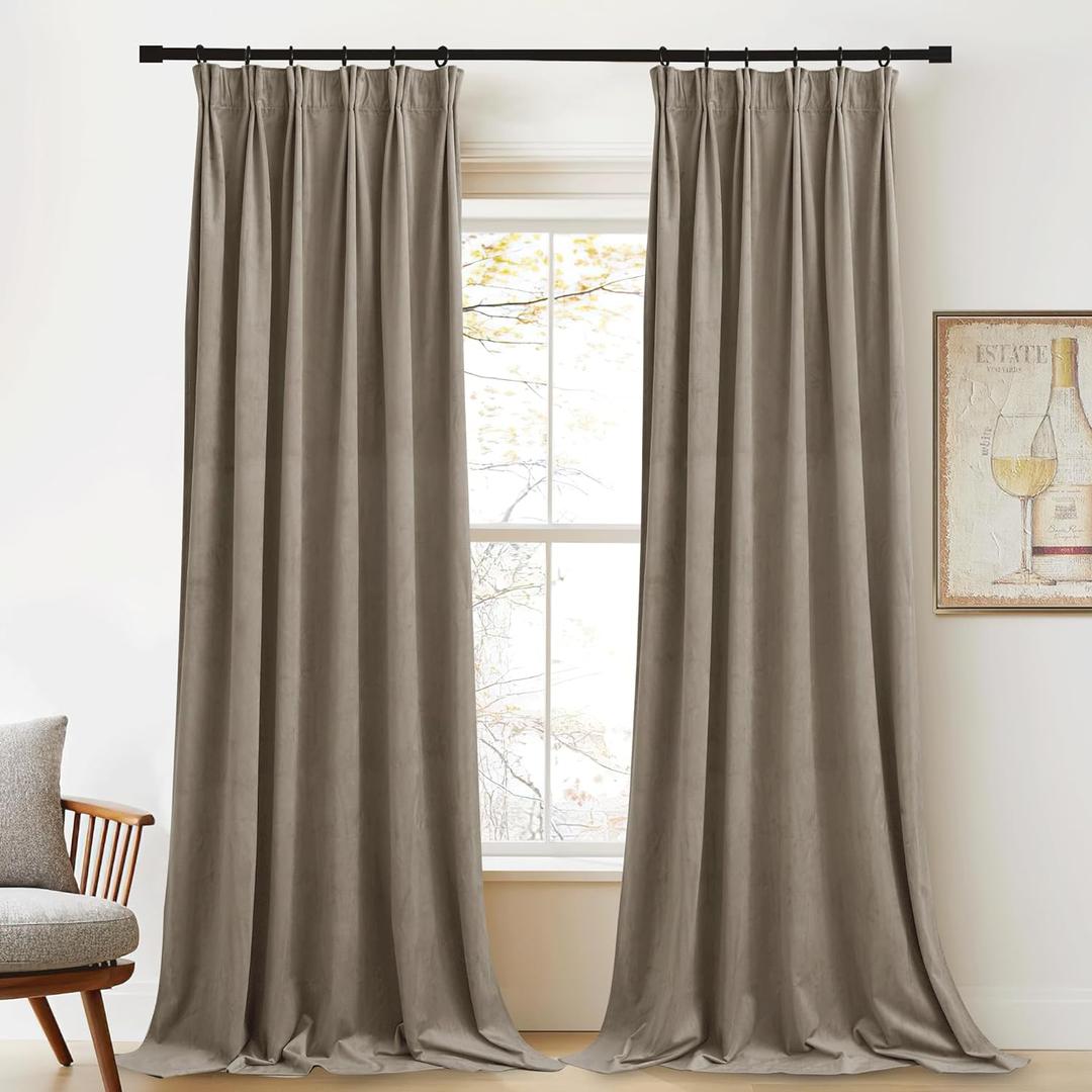 StangH Camel Beige Velvet Curtains - Thick Thermal Insulated Room Darkening Window Drapes 84 inch Length for Bedroom/Dining Living Room, Back Tab Home Decor for French Door, W52 x L84, 2 Panels