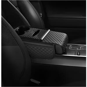 Car Center Console Cover, Ergonomic Leather Armrest Box Cushion with 3.1 Inch Height Boost, Soft Middle Console Pad with Cup Holder & 2 Storage Pockets for Sedan SUV Truck