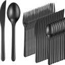 Supernal 180pcs Plastic Silverware Heavy Duty Matt Black Silverware Set Plastic Reusable Wheat Straw Cutlery Set Wheat Straw Reusable Spoon Knife Forks Set Tableware Dishwasher Microwave Safe