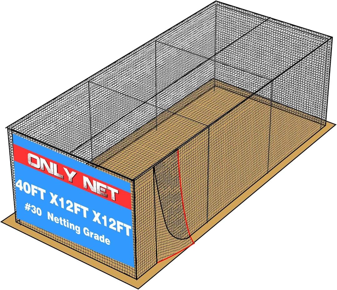 Baseball Batting Netting20/35/40/55/70FT(ONLY NET), Professional Softball Baseball Batting Cage Net, Heavy Duty Enclosed PE Practice Net for Indoor and Outdoor Batting Hitting Training Net