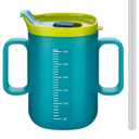 VOPHIA Senior Water Cup Sippy Cups for Elderly, Safe Silicone Spill Proof Cups with 2 Handles Straw and Lid for Adults for Hospital Patients, Elderly, Pregnant, and Disabled (Blue-1 Pack)