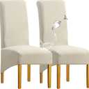 Waterproof XL/Oversized Dining Chair Cover, Parsons Chair Covers(Beige, Set of 2 (XL))