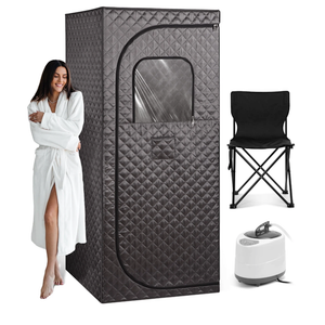 Naipo Full Size Portable Steam Sauna Tent for Home Spa, Relaxation Kit with 3L 1000W Steamer, Remote Control and Foldable Chair, 2.6’ x 2.6’ x 6’