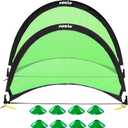 Poray Soccer Goal for Kid Easy-up Set of Two Portable Soccer Net 210D Oxford with 8 Field Marker Cones Extra Stakes Fun for Backyard and Soccer Training