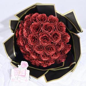 Waipfaru Glitter Roses Bouquet, DIY Fake Glitter Flowers Bouquet, Everlasting Shiny Artificial Red Rose Bouquet, Anniversary, Engagement, Wedding24 Roses (24pcs)
