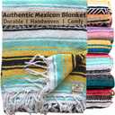 Del Mex Classic Mexican Blanket, Large Authentic Woven Falsa Throw (70"x50"), Artisan Southwest Dcor for Beach, Yoga, Outdoors (Mint/Yellow)