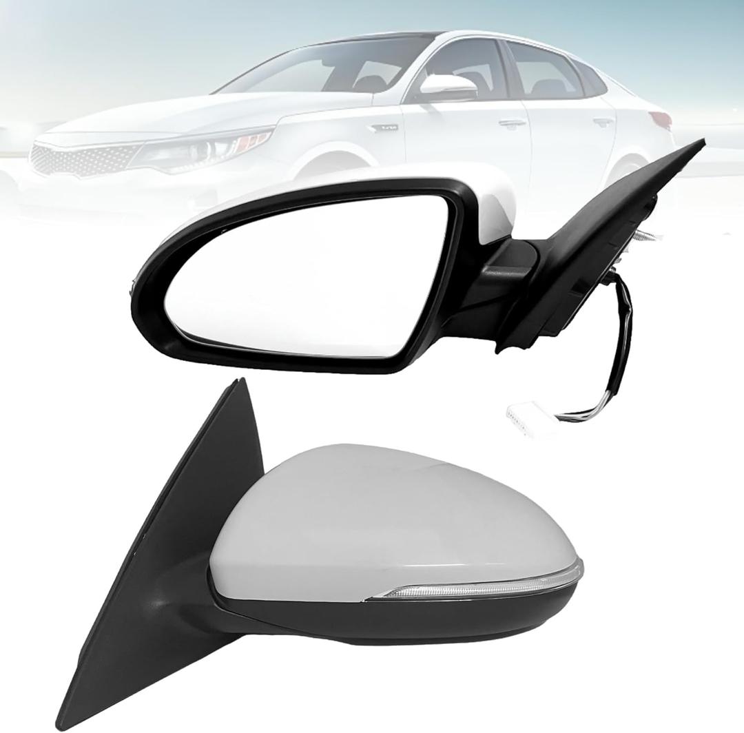 Left Driver Side Mirror Compatible with 2016 2017 2018 Kia Optima Rear View Mirror With In-housing Signal Light, Manual Folding Power Glass Non-Heated Paintable
