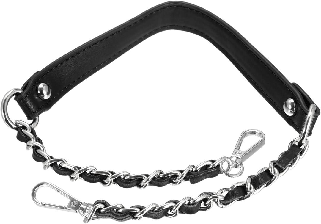 Uxcell Leather Iron Flat Chain Strap, 24" 2Pcs Handbag Chains Purse Handles, Black Silver