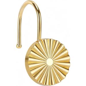 Metal Shower Curtain Hooks, Rust-Resistant Hooks for Shower Curtain Rods, Set of 12, Beautifully Designed Bathroom Curtain Decor (Gold)