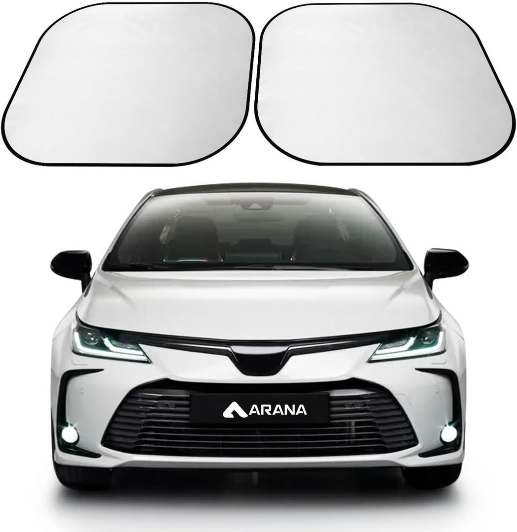ARANA Set of 2 Car Windshield Sun Shade, 240T Polyster Front Window Sunshade Keeps Car Interior Cool, Foldable & Retractable Sun Visor Universal Fit for Small Sedan, Jeep Wrangler, Small 26"x18"