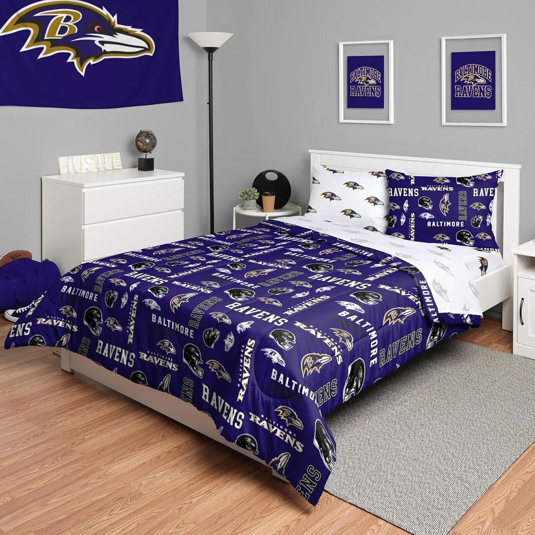 FOCO Unisex-Adult NFL Team Logo Bed in a Bag Comforter, Sheets, Pillow Cases Bedding 5-Piece Set (Full)
