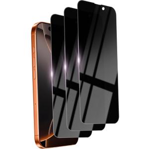 3 Pack Privacy Screen Protector for iPhone 16 Pro Max Tempered Glass 6.9inch Private Saver Anti-Spy Eye Protection Anti-Scratch Full Coverage (Black)