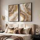 Framed Abstract Brown Gold Wall Art for Living Room, 2 Piece Large Modern Luxury Artwork for Walls, Contemporary Bright Style Picture Prints Paintings for Bedroom Dining Room Office 24x36 Inch, 24" W x 36" H x 2Pcs
