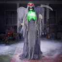 JOYIN 67″ Halloween Decorations Outdoor, Life Size Animatronics Grim Reaper, Sound-Actived Haunted House Props Decors with Creepy Sound