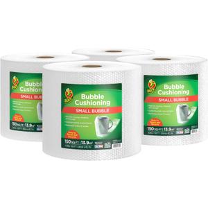 Duck Brand Small Bubble Cushioning Wrap for Moving, Shipping & Mailing, 600 FT Bubble Packing Wrap Extra Protection Packaging Boxes & Mailers, Clear Bubble Roll Moving Supplies 150 FT Each 4 Rolls