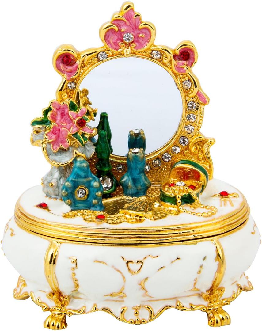 QIFU Furniture Dressing Table Hand Painted Enamel Jeweled Trinket Box Hinged, Unique Gift for Family (#2)