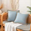 NordECO HOME Set of 2 Farmhouse Throw Pillow Covers - Burlap Linen Trimmed Tailored Edges Decorative Cushion Covers for Bed Home Decoration, 18 x 18, Blue
