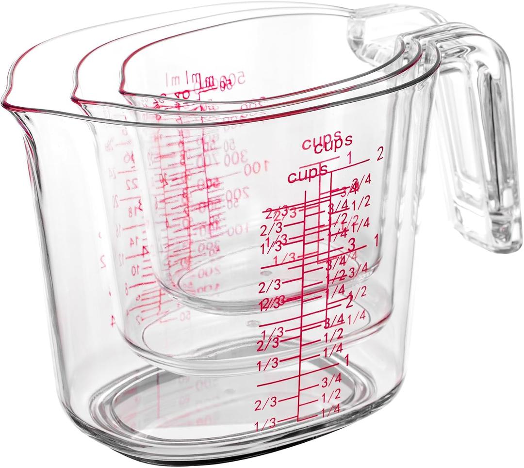 3PCS Nesting Liquid Measuring Cups Set, Measuring Jugs For Kitchen Cooking & Baking,Heat Resistant up to 210F,BPA Free Plastic Set with Spout Multiple Measurement Scales(Cups/Ounces/Milliliters) (Clear)