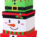 TaoBary 4 Pcs Christmas Nesting Gift Boxes Hard Xmas Stackable Decorative Boxes with Lids Elk Santa Snowman Elf Nested Decor for New Year Holiday Birthday Party Gift Decor