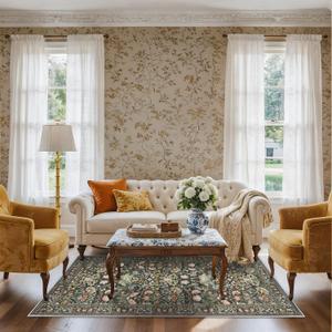 3x6 Washable Hallway Area Rugs: Vintage Floral Entryway Kitchen Runner Rug Ultra Soft Anti-Slip Beside Carpet Indoor Farmhouse Floor Mat for Bathroom Living Room Bedroom Durable Doormat(3x6,Green)