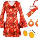 Hercicy 4 Pcs 70s Disco Dress Women 70s Hippie Costume Accessories Christmas Dress Headband Earrings Sunglass Cosplay Party (Medium)