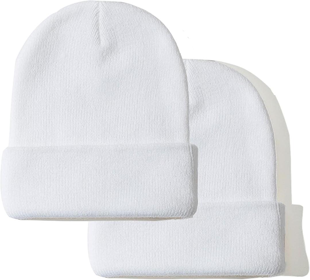 NPJY Unisex Beanie for Men and Women Knit Hat Winter Beanies (2 Packs White)