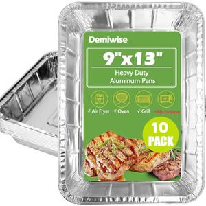 Thickened 10 Pack Heavy Duty Aluminum Foil Pans, 9x13 Disposable Aluminum Tin Foil Pans for Baking Roasting & Chafing, Half Size Steam Table Deep Pans, Extra Cake & Oven Pan