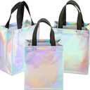 Ronvir 30 Pcs Medium Iridescent Glossy Gift Bags with Handles Bulk,8x4x10 inch Non Woven Holographic Reusable Party Favor Bags for Birthday, Christmas, Goodie,Wedding, Holiday,Employee Appreciation