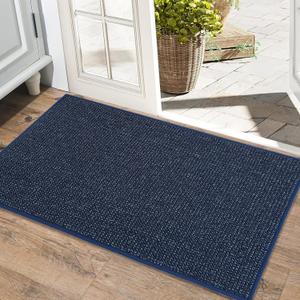BEQHAUSE Dirt Trapper Door Mat 24" x 35", Non-Slip Washable Doormats Entrance Mat, Dirt Resistant and Absorbent Welcome Mat, Low Profile Floor Mats for Front Back Door and Entryway, Blue