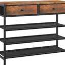 usikey Shoe Rack, 4 Tier Shoe Storage Organizer with 2 Drawers, Metal Shoe Shelf for 12-15 Pairs of Shoes, with 3 Oxford Fabric Shelves and Wooden Top, Shoe Stand for Entryway, Rustic Brown UNYXJX008F