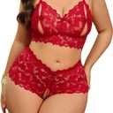 MakeMeChic Women's Plus Size Lingerie Sets Contrast Lace Cut Out Wireless Bra and Panty Set, 3XL Plus